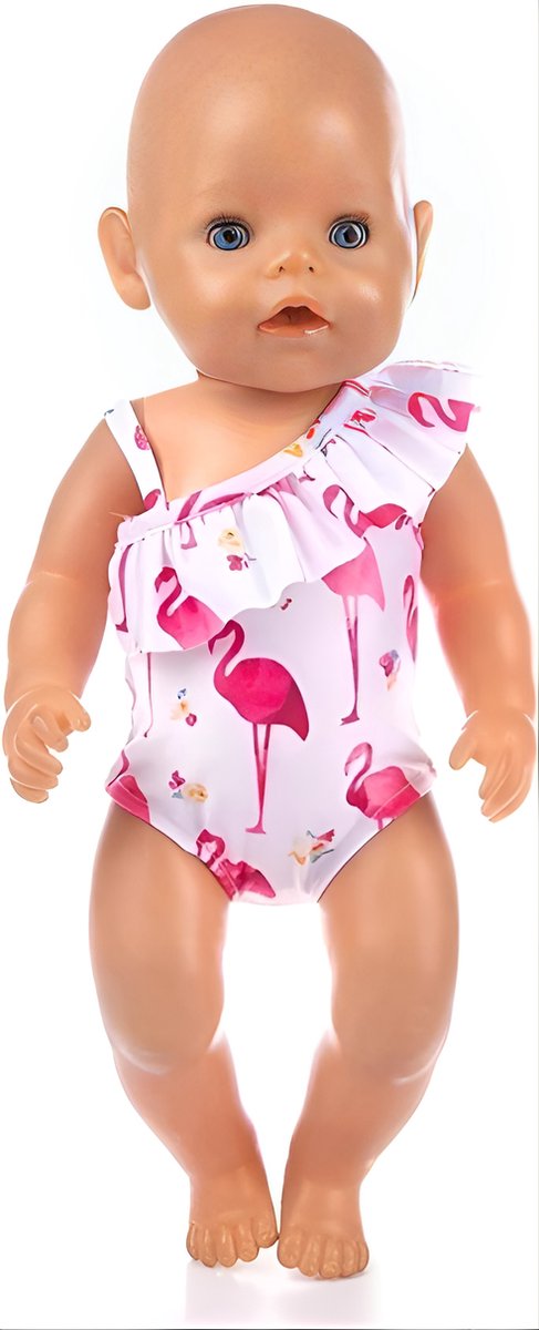 Lynns poppenkleding - Kleertjes geschikt voor Baby Born pop - Flamingo badpak - Zwemkleding - Roze - Strandkleding - Zomer - In cadeauzakje